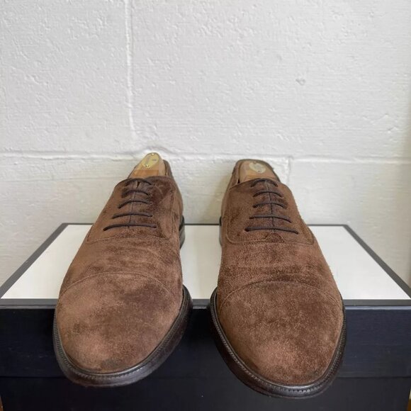 Salvatore Ferragamo Studio Cap Toe Brown Suede Oxford Dress Shoes Mens Size 10 B - Picture 2 of 9